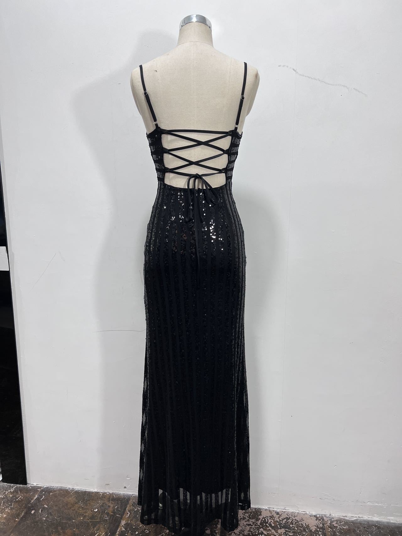 Women Suspender Backless Fishtail Evening Dress 9