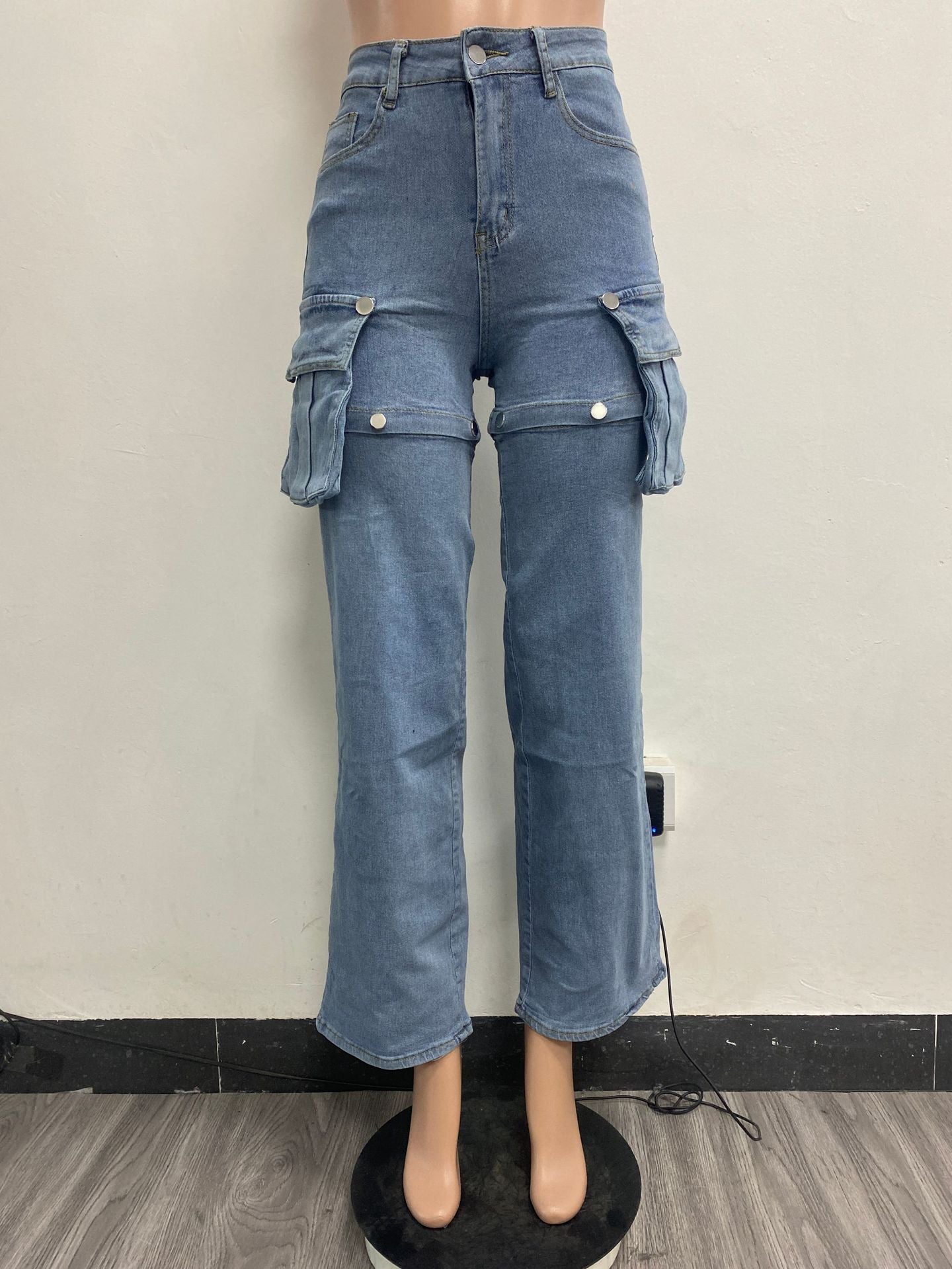 Women Casual Stretch Cutout Detachable Denim Pants 3