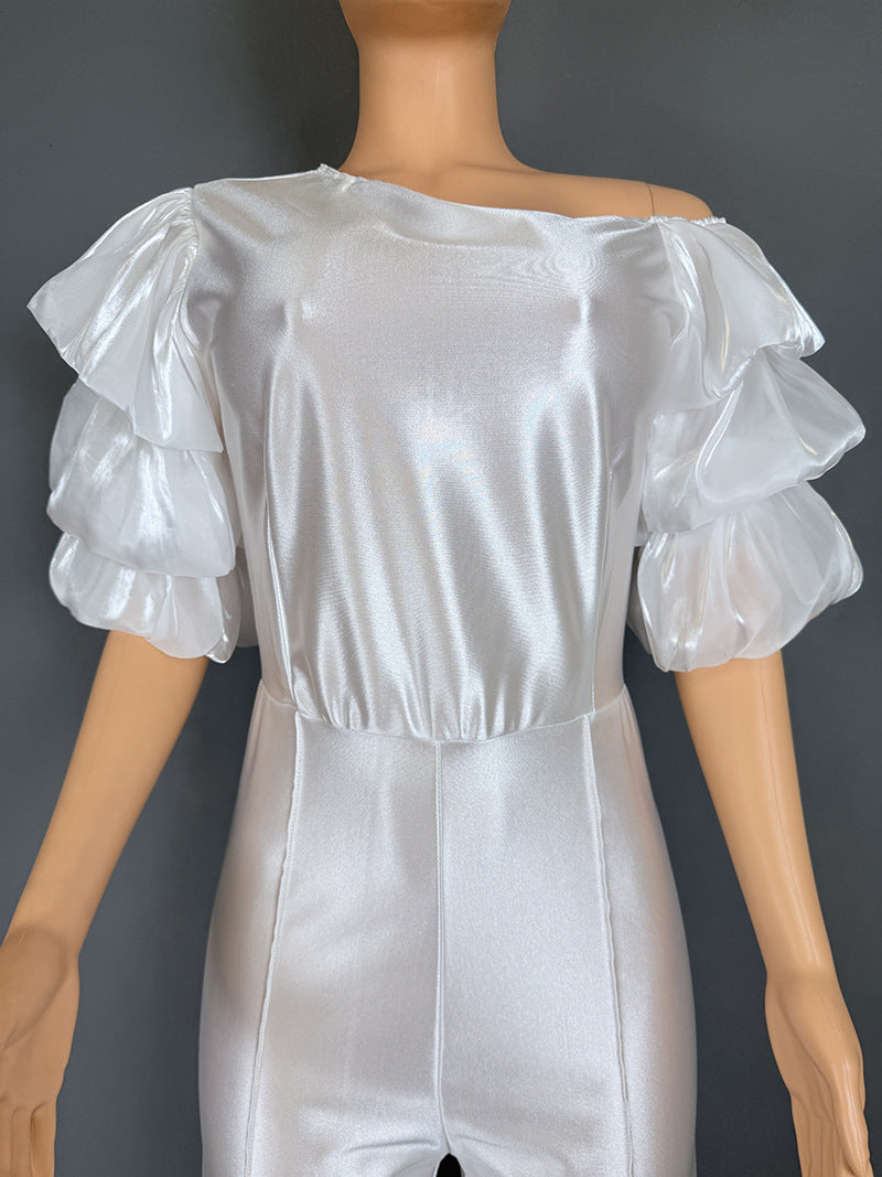 Women Slash Shoulder piled sleeve party Jumpsuit 13
