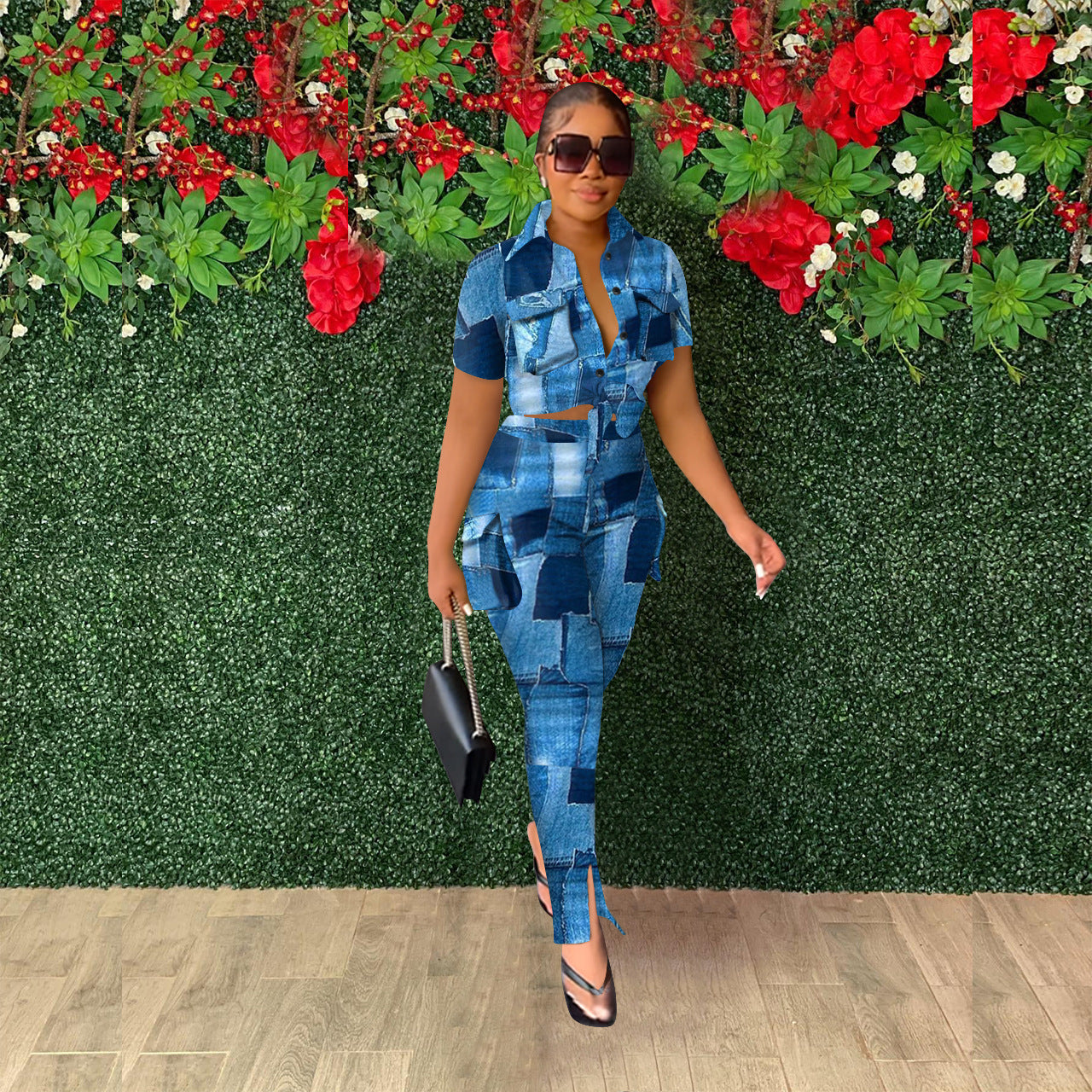 Women Fall Winter Fashion Print Cargo Style Casual Two-Piece Pants Set