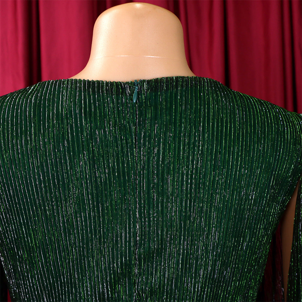 Belted V-Neck Chic Long Sleeve Cape Slim Waist Gown Dress 34