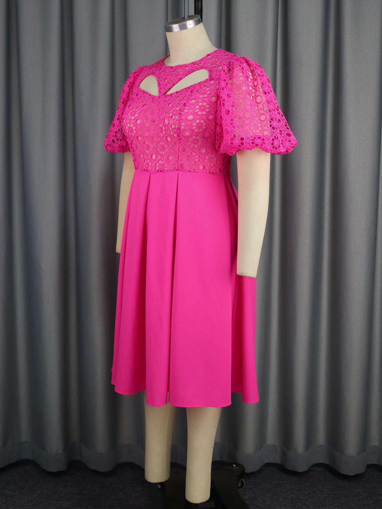 Women Elegant Lace Patchwork Hollow Party Dresses 4