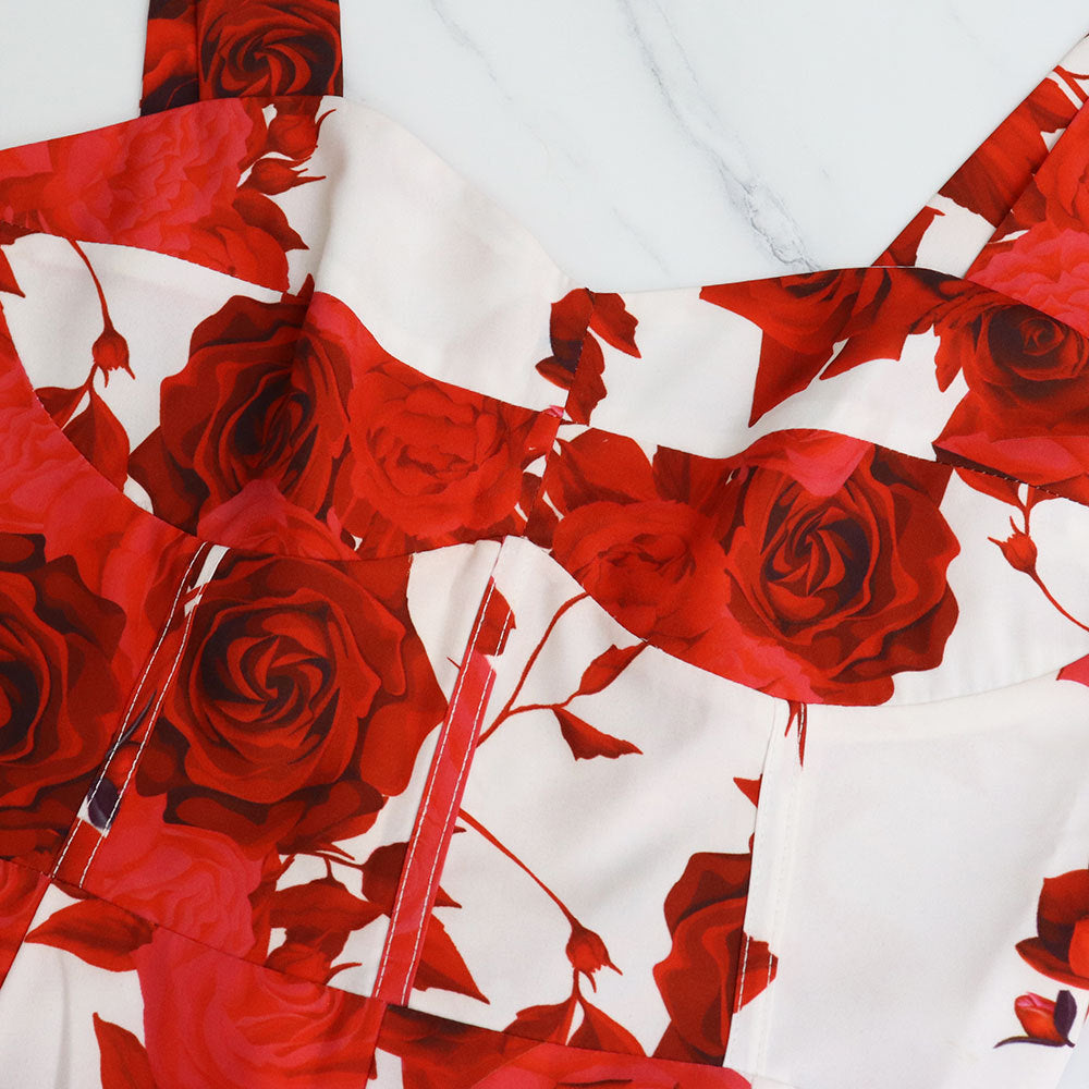 Strap Red Rose Printed Long Dress Chic Elegant Women's Dress 13