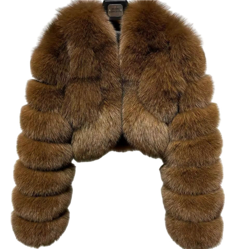 Faux Fur Coat Fox Fur Short Patchwork Winter Warm Top Jacket 38