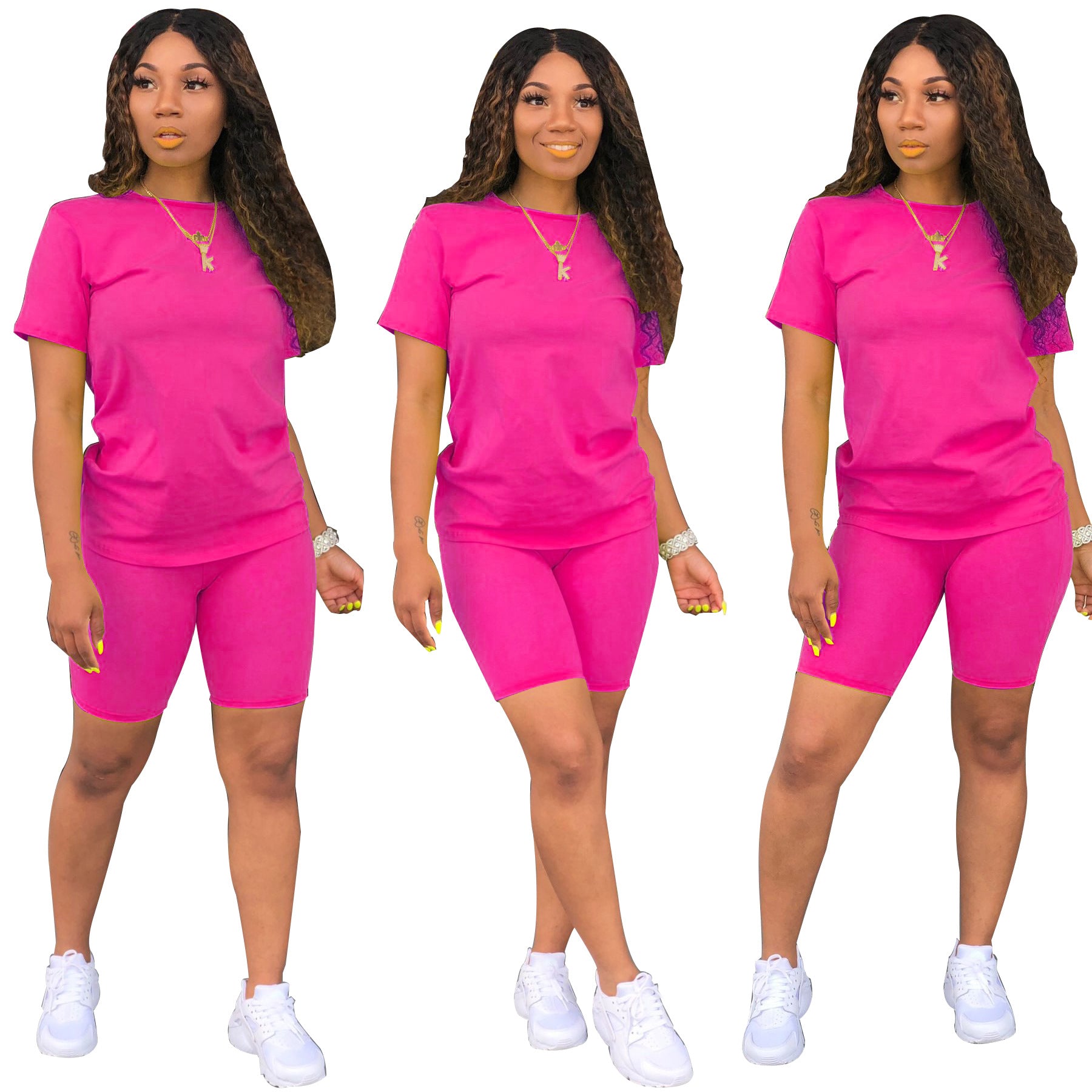 Solid color sports Casual two-piece Shorts Set 32