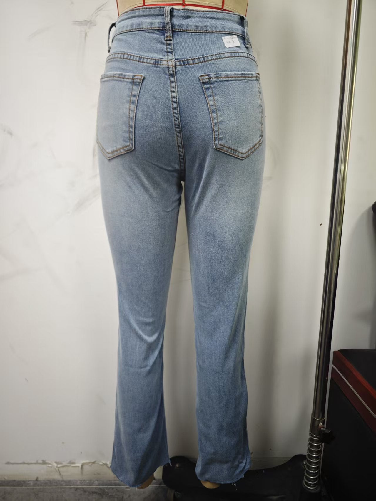 High-Waist Stretch Straight Leg Denim Pants Women's Slim Fit Distressed Jeans 5