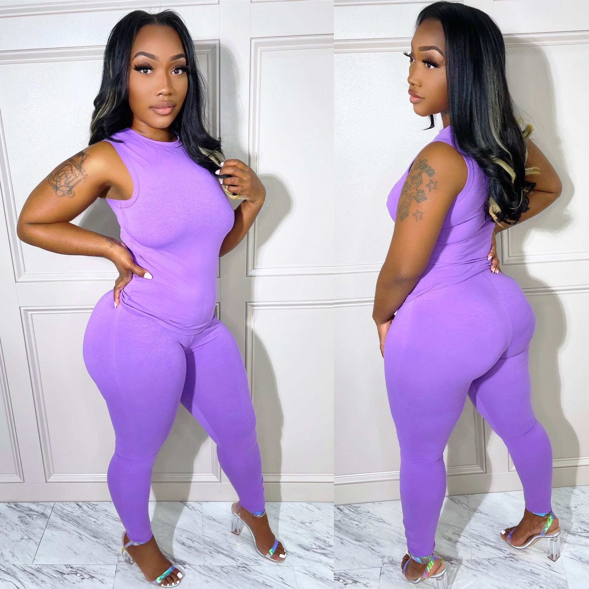 Women's autumn and winter women's solid color multicolor sleeveless two piece pants set 9