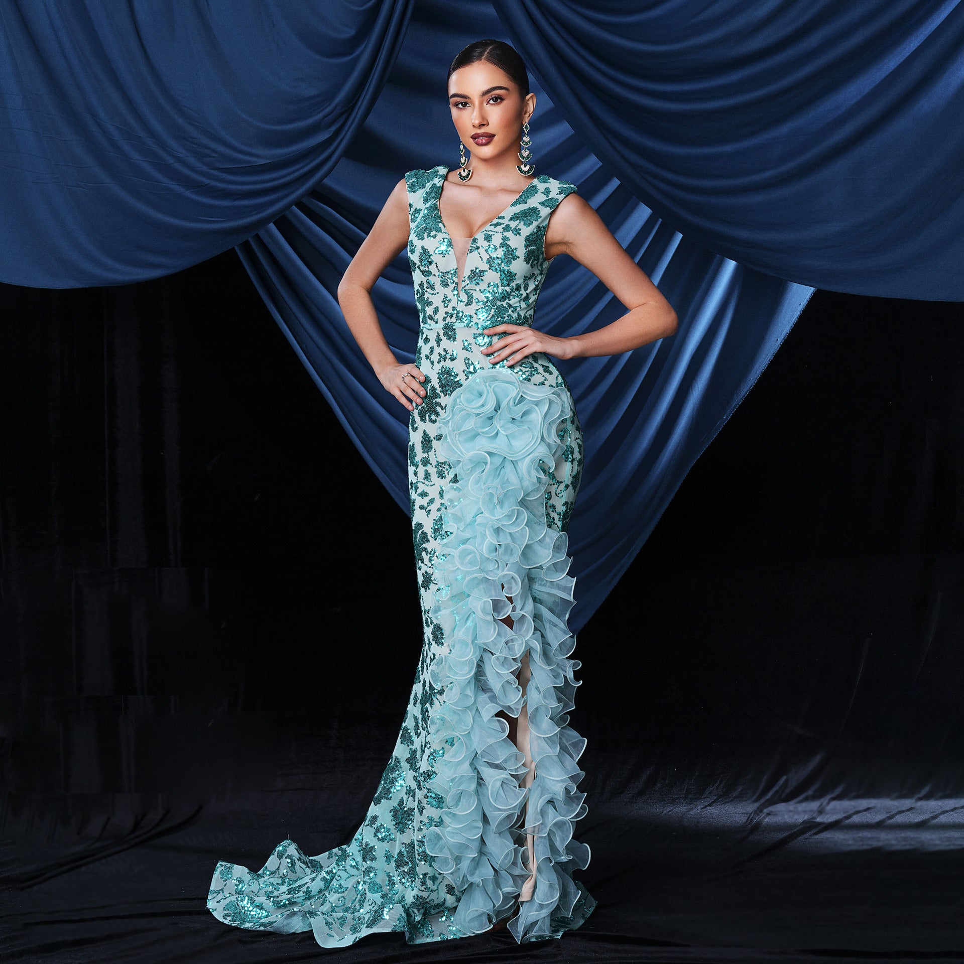 Women Sexy Sequin Sleeveless V-Neck Formal Party Maxi Evening Dress 6