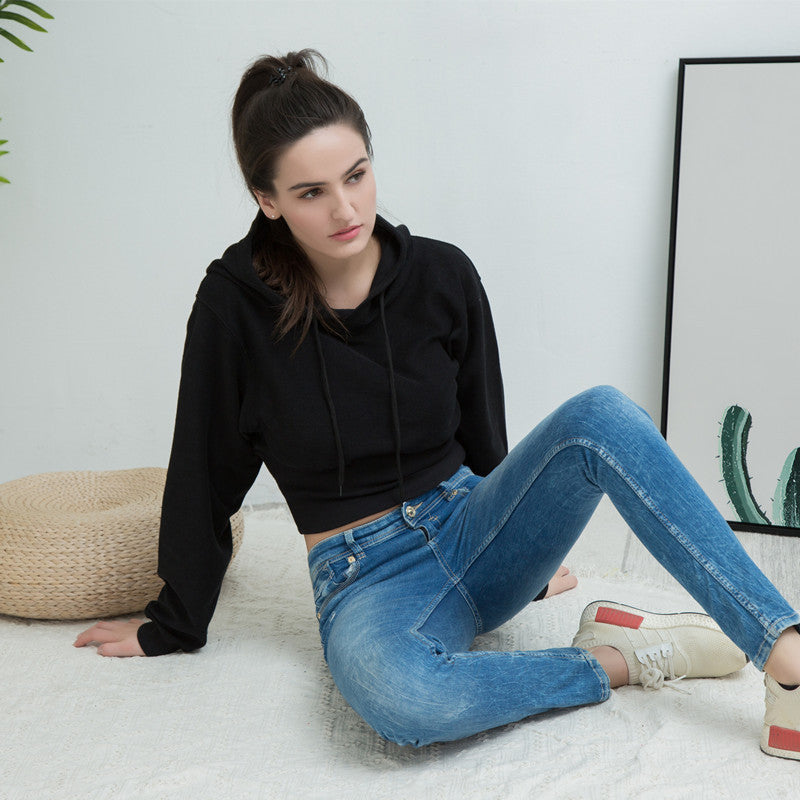 Autumn and winter fashion loose Slim Waist Crop hooded sports short Hoodies for women 10