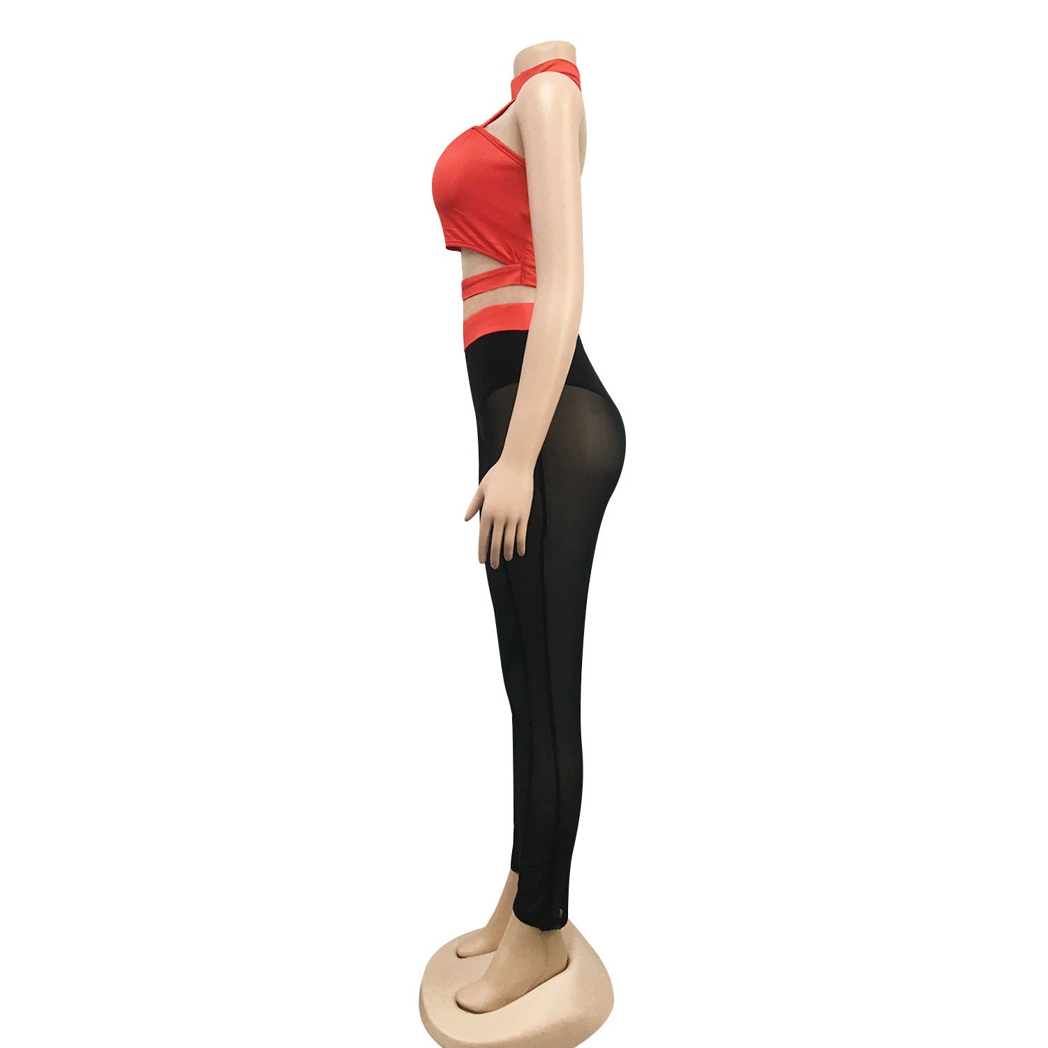 Women See-Through Colorblock Top and Pant Two Piece Set 21