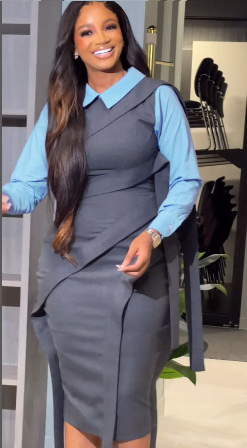 Women patchwork contrast color split dress 4