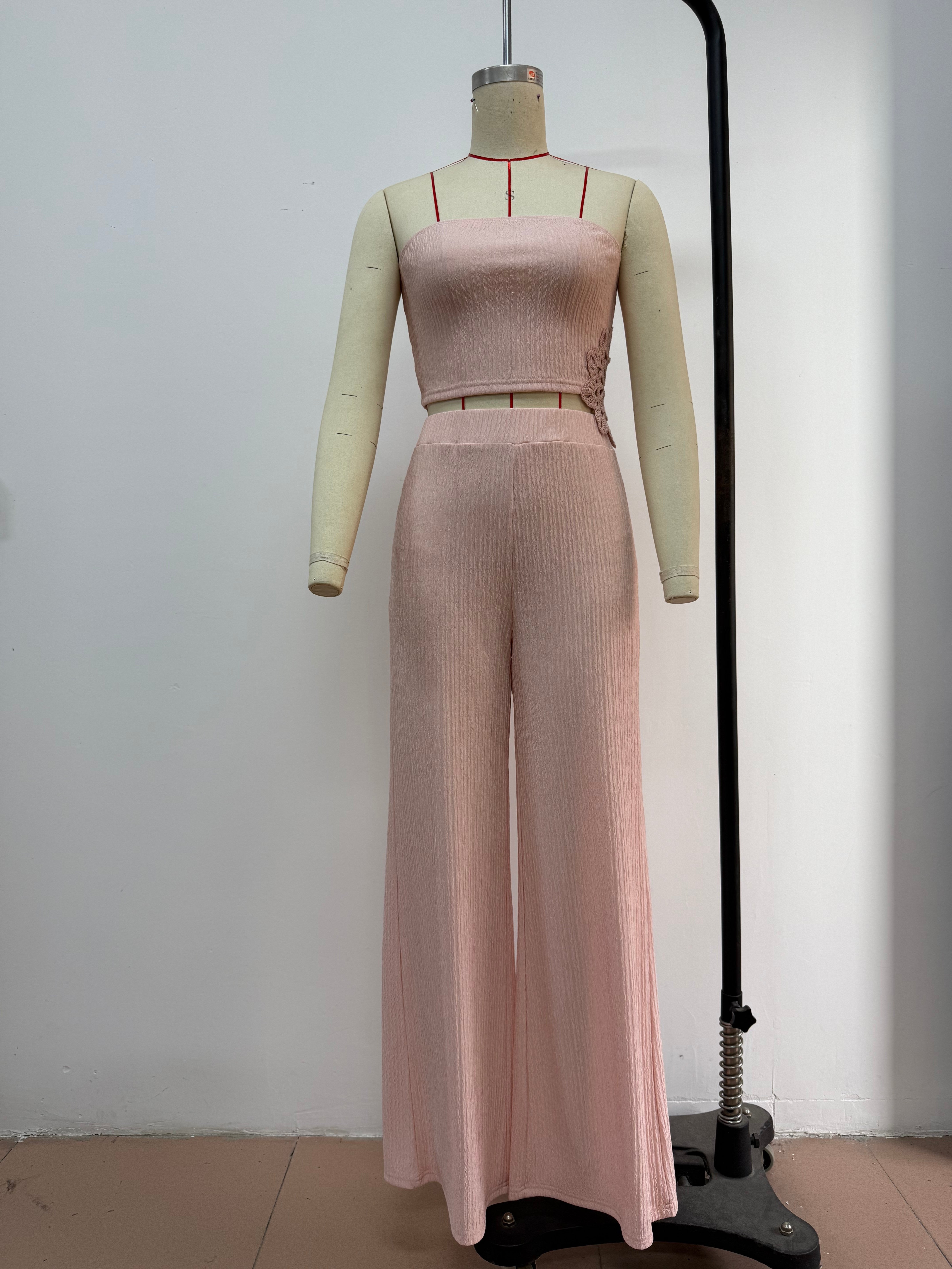 Women Sexy Pleated Strapless Top and Pants Two-piece Set 4