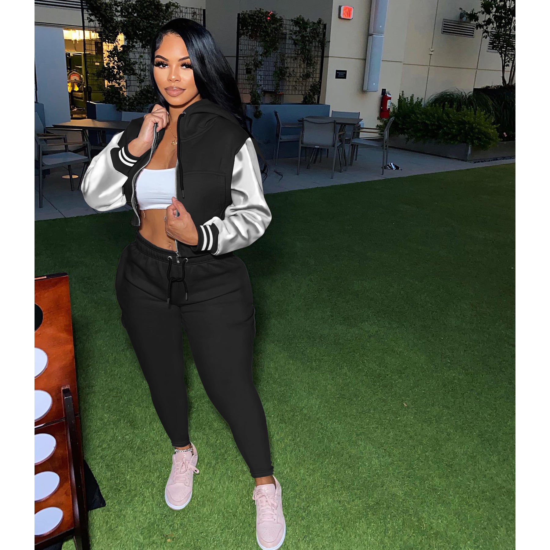 Women's Autumn And Winter Hoodies Hooded Zipper Long Sports Two Piece Tracksuit For Women