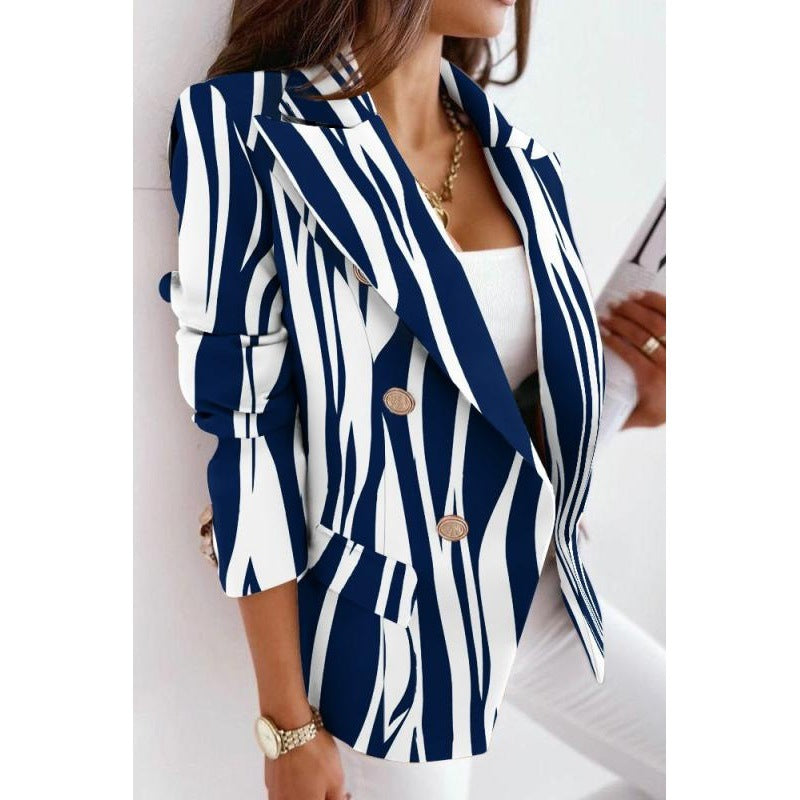 Women Autumn and Winter Long Sleeve Double-Breasted Printed Suit 17