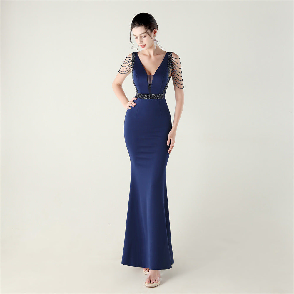 Deep V-Neck Beaded Slim Fit Formal Parties Weddings Evening Dress 17