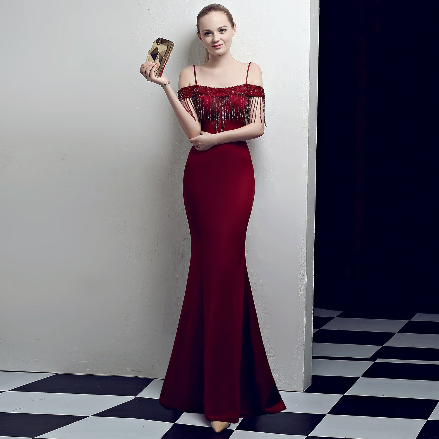 Bridal Toast Dress Fashion Fishtail Slim Fit Long Formal Party Elegant Red Evening Dress 14