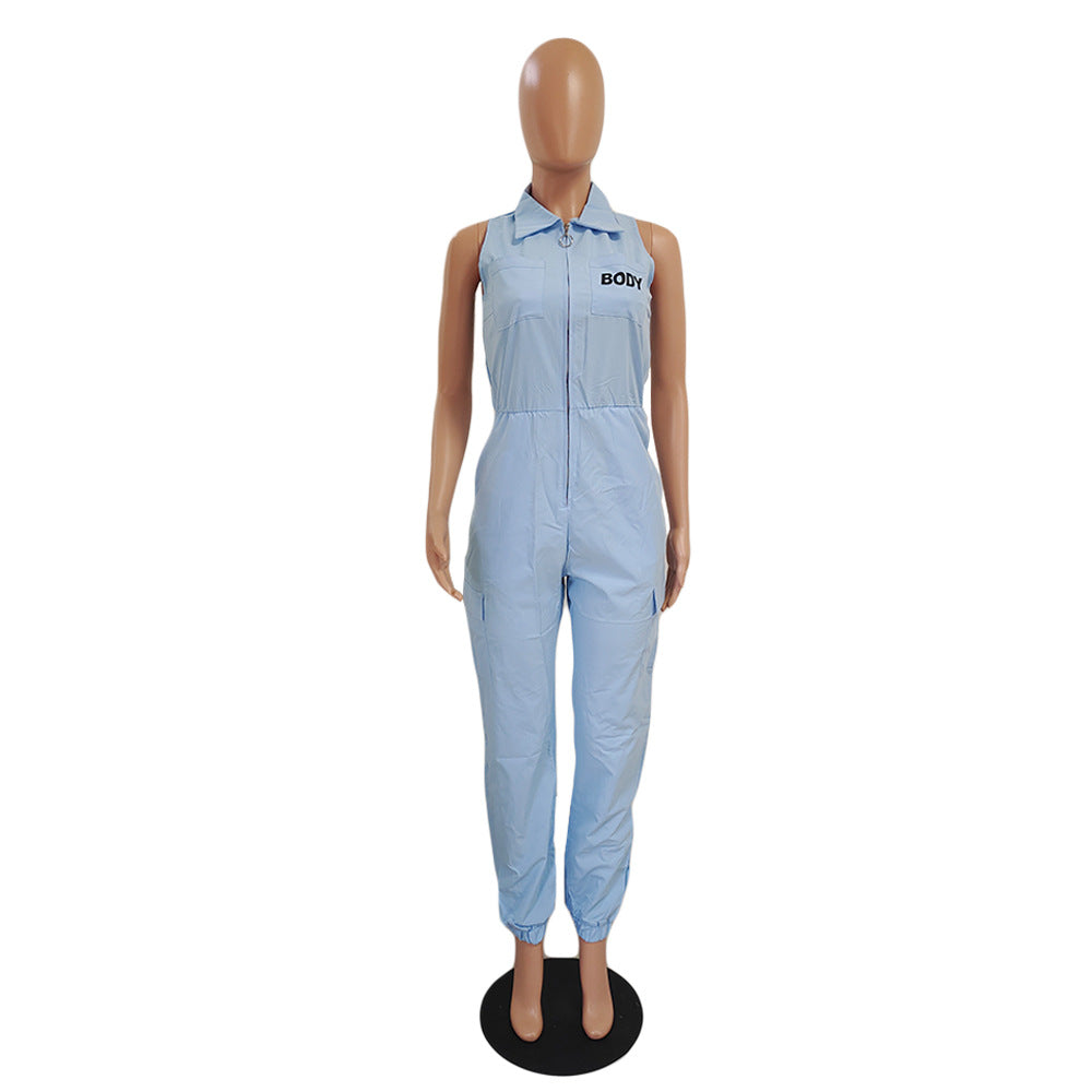 Women's Sleeveless Cargo Bodysuit Simple Casual Slim Fit Jumpsuit 12