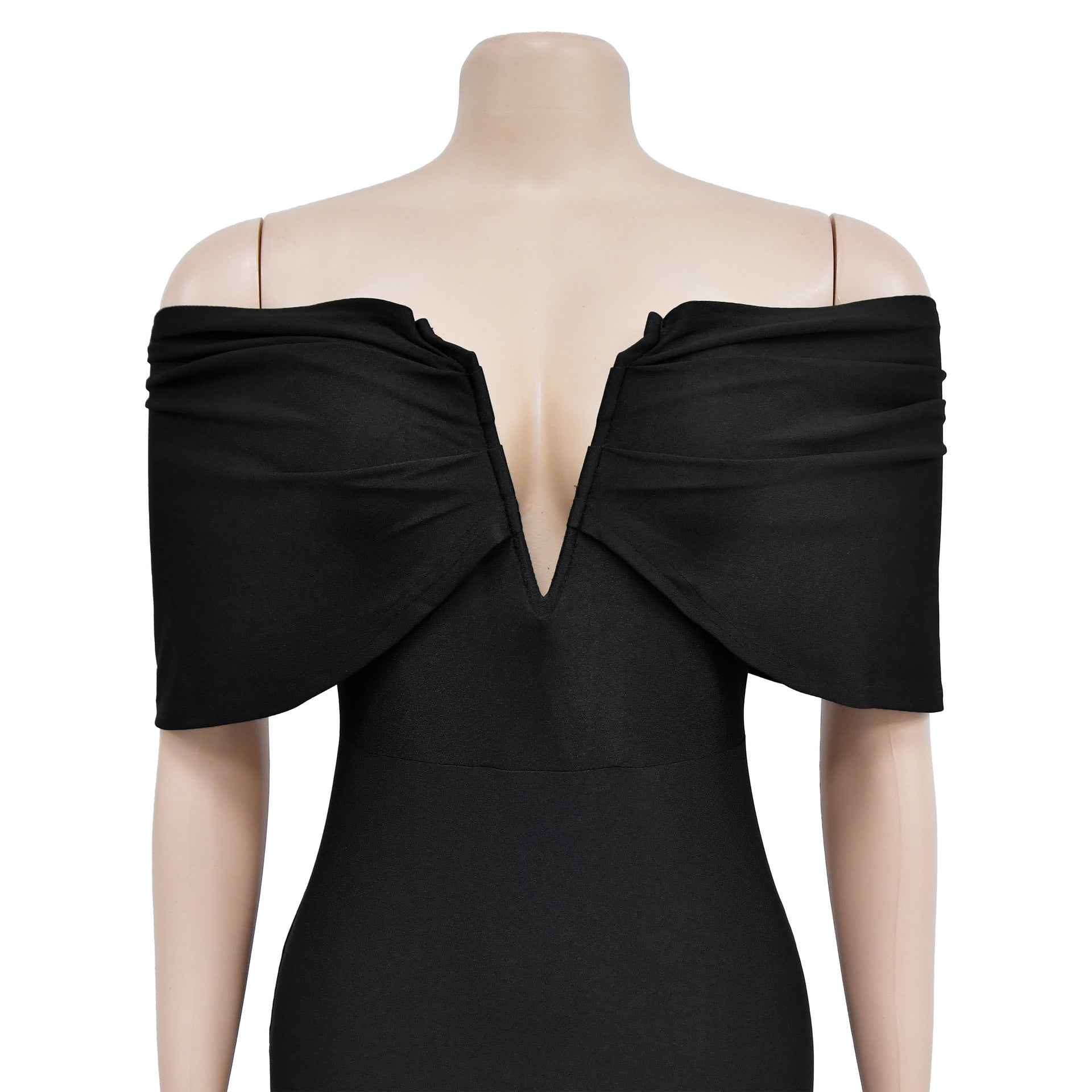 Women's Fashion Solid Color Off Shoulder Deep V Low Back Mermaid Dress 22