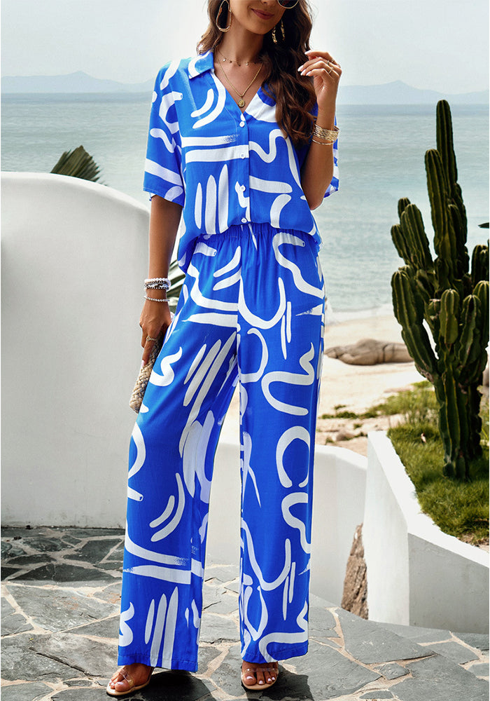 Women's Spring Summer Chic Printed Short Sleeve Lounge Wear