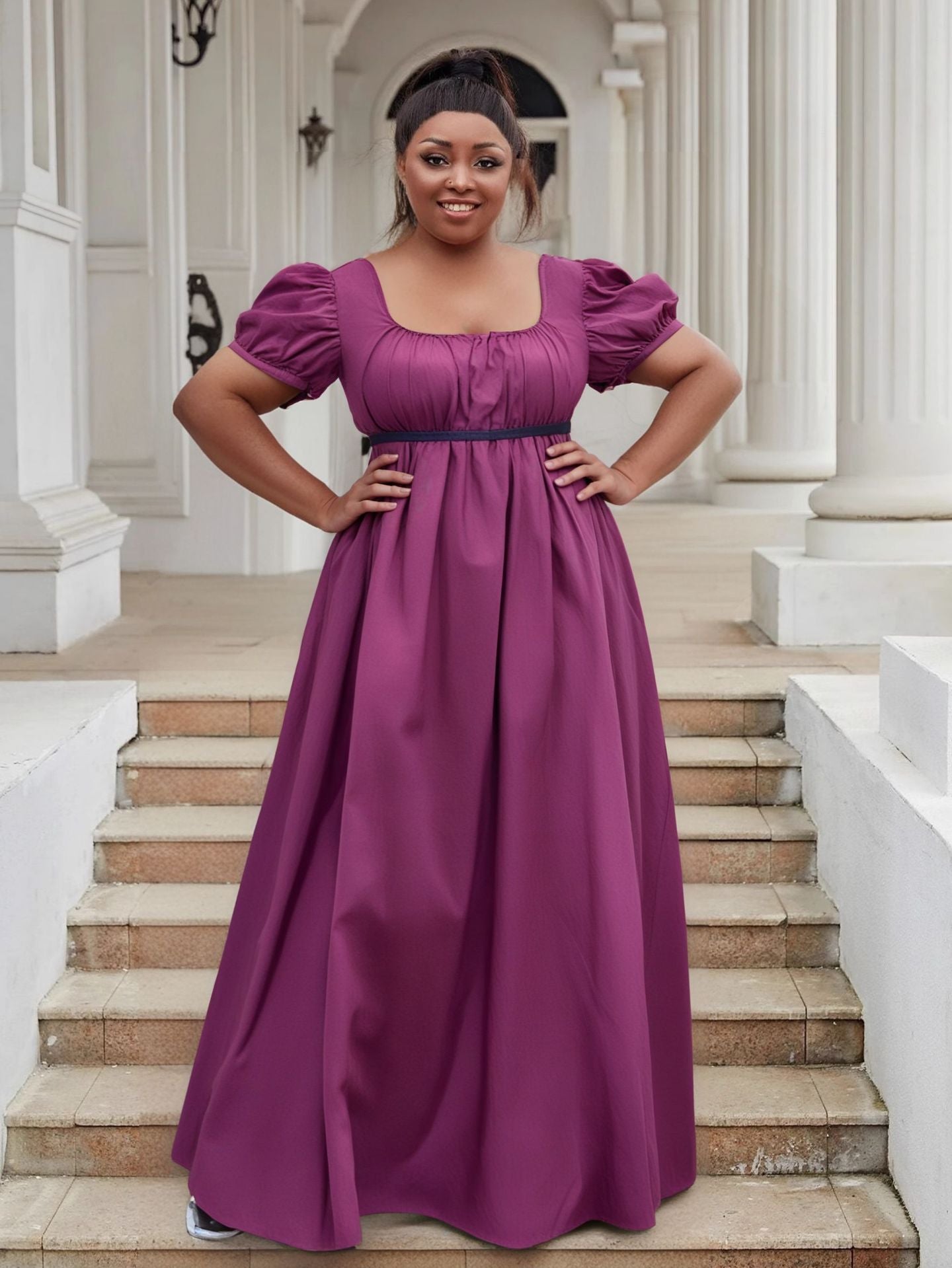 Puff Sleeve High Waist Ball Dress Elegant Plus Size Evening Gown 26