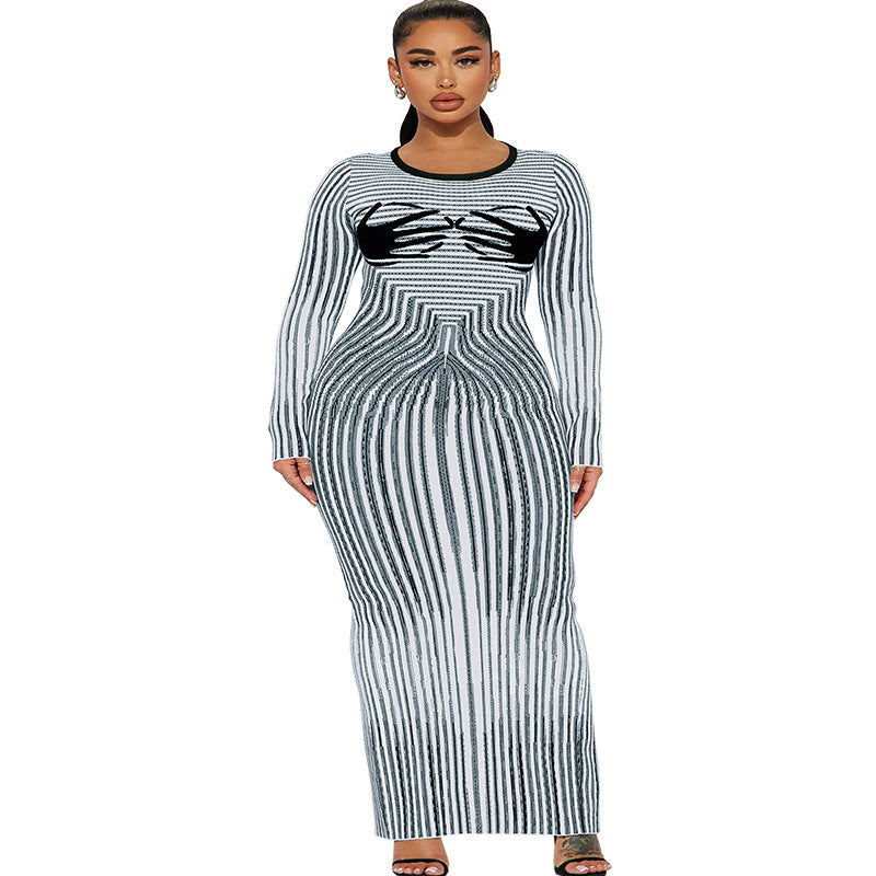Plus Size Women's Round Neck Slit Long Sleeve Dress 6