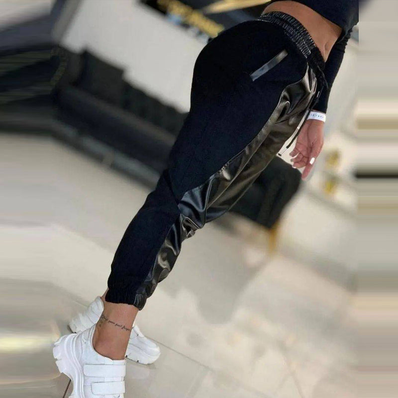 Women'S Pu Leather Patchwork Casual Pants