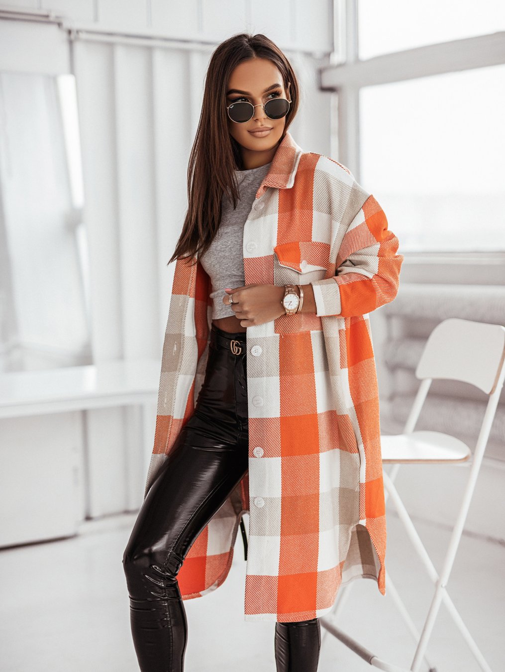 Autumn And Winter Multi-Color Plaid Long Fashionable Shirt Woolen Jacket 18