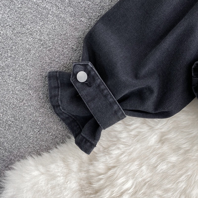 Women Autumn and Winter V-Neck Beaded Denim Top 6