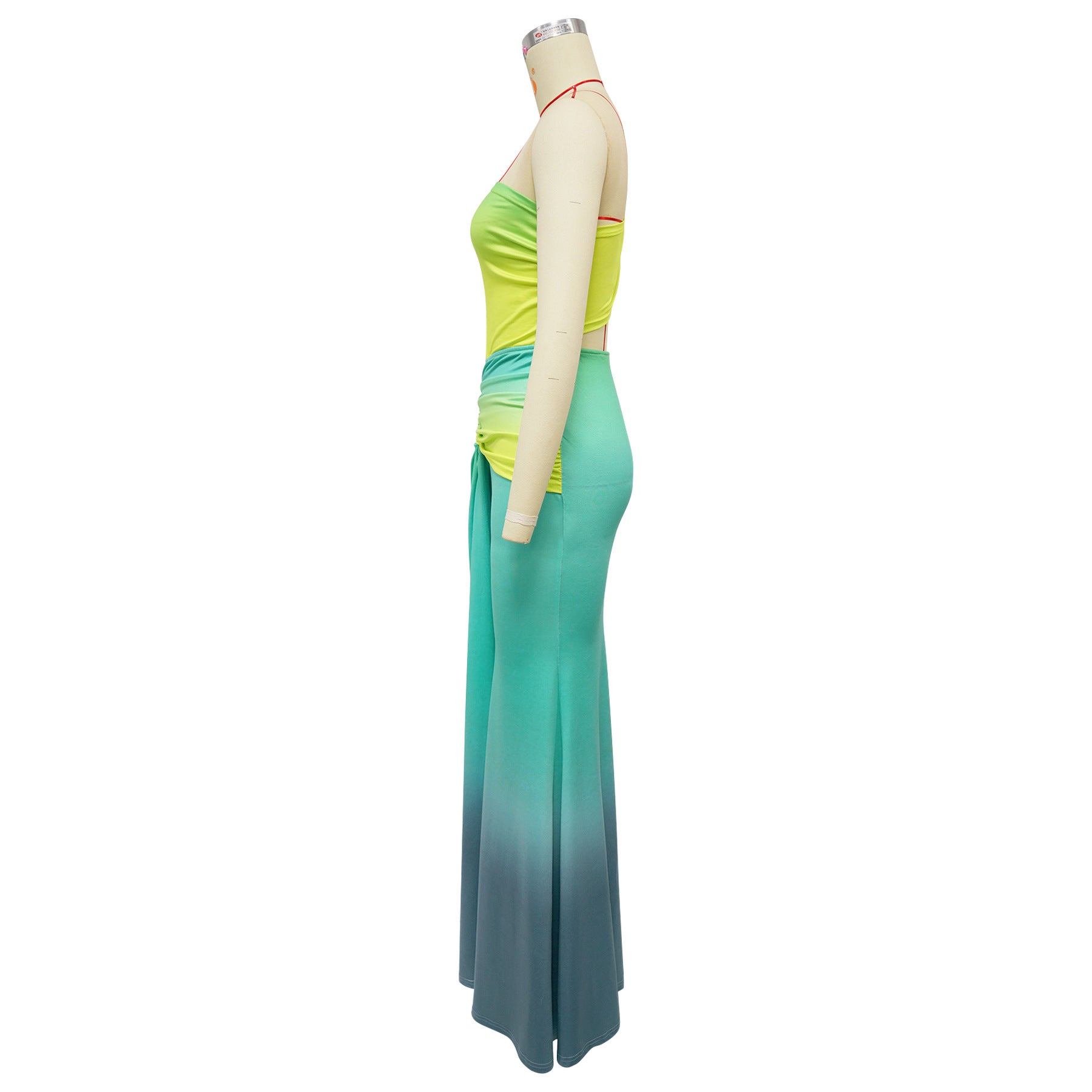 Summer Women's Sexy One-Shoulder Open Waist Gradient Long Dress 6