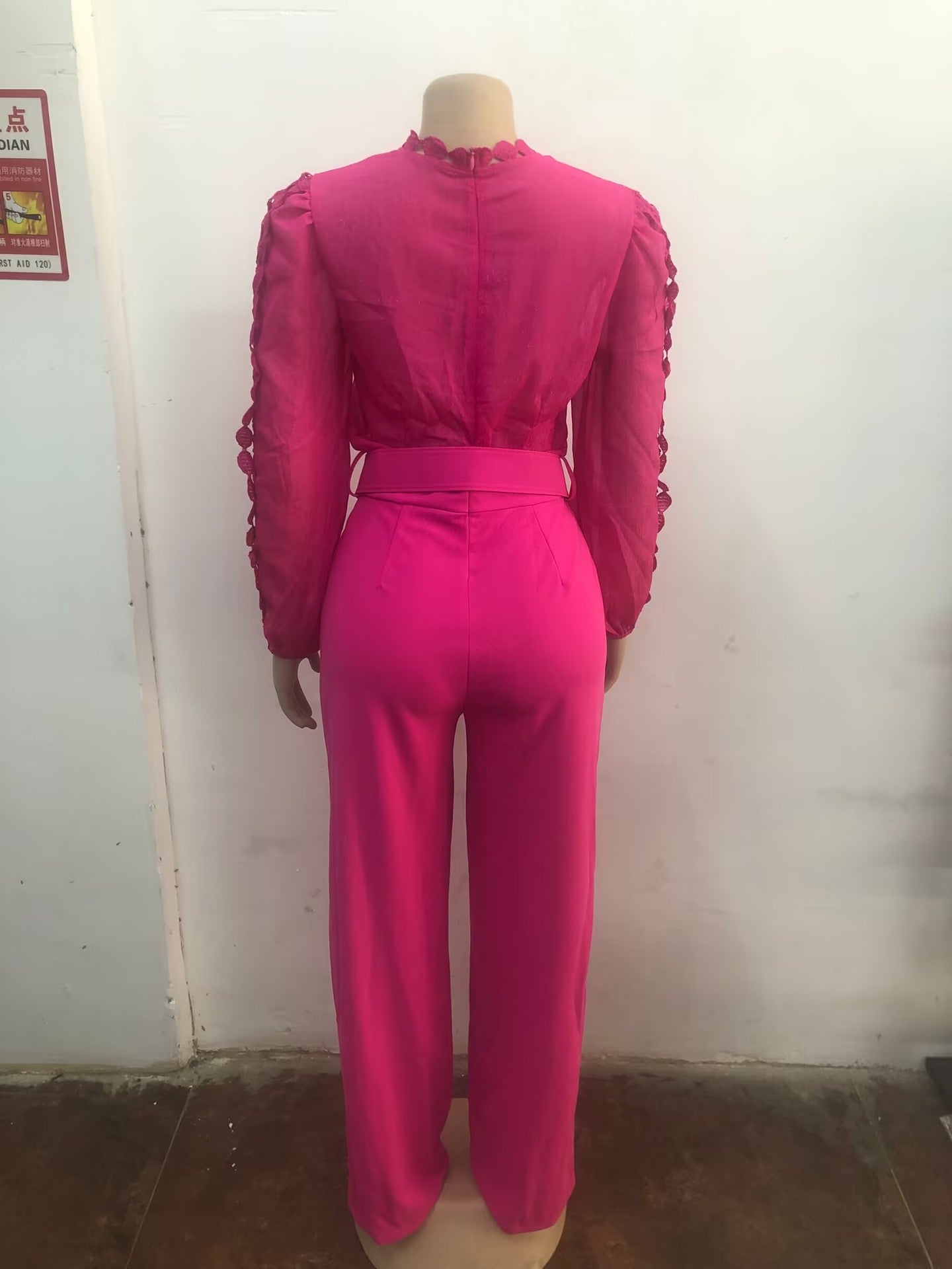 Women Elegant Lace Patchwork Lace-Up Wide-Leg Jumpsuit 11