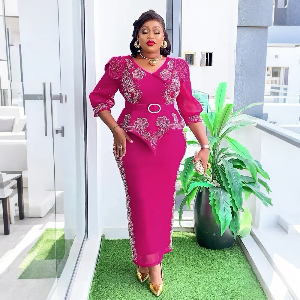 Plus Size African Women beaded party dress