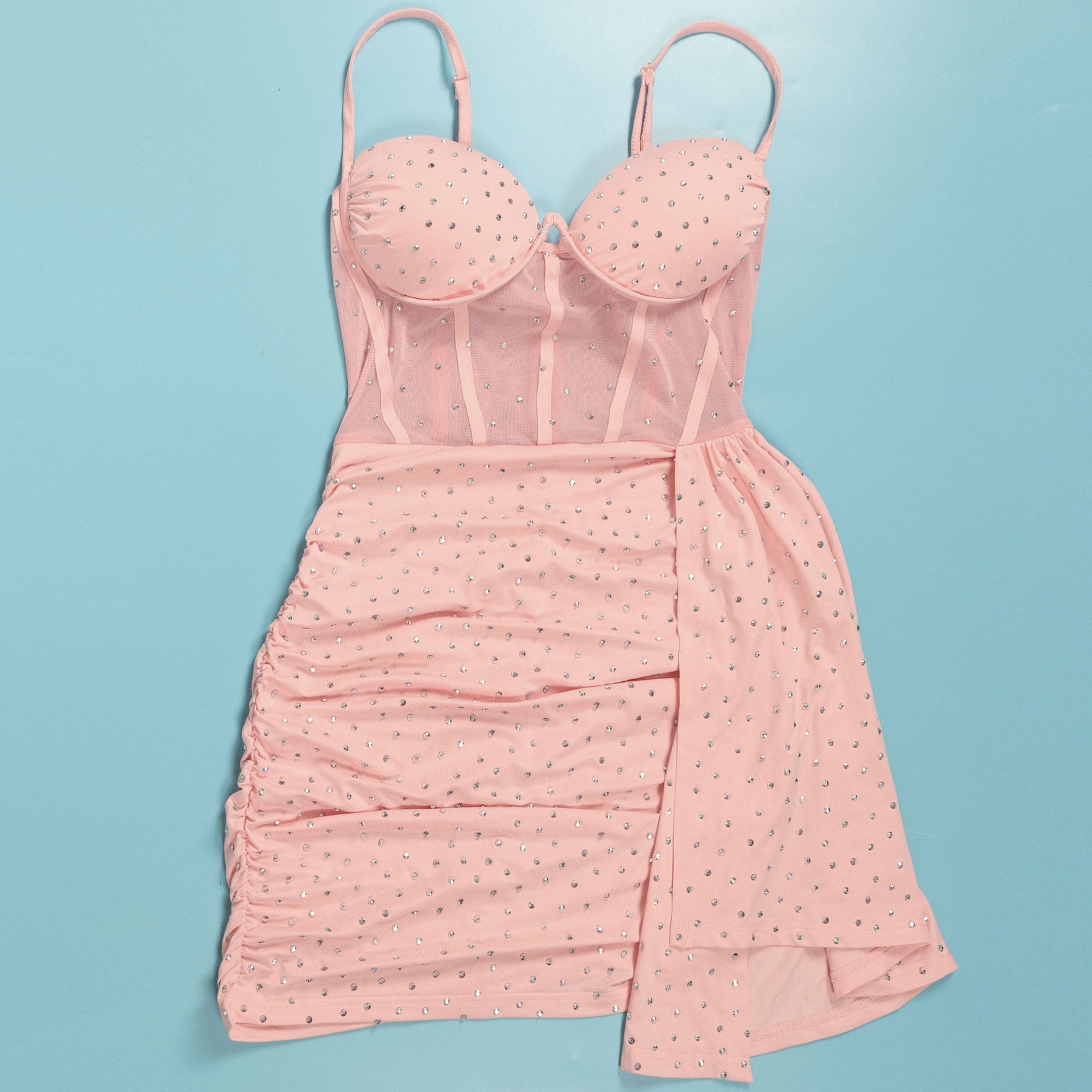 Sexy Slim Beaded Patchwork Sling Pleated Bodycon Dress 12