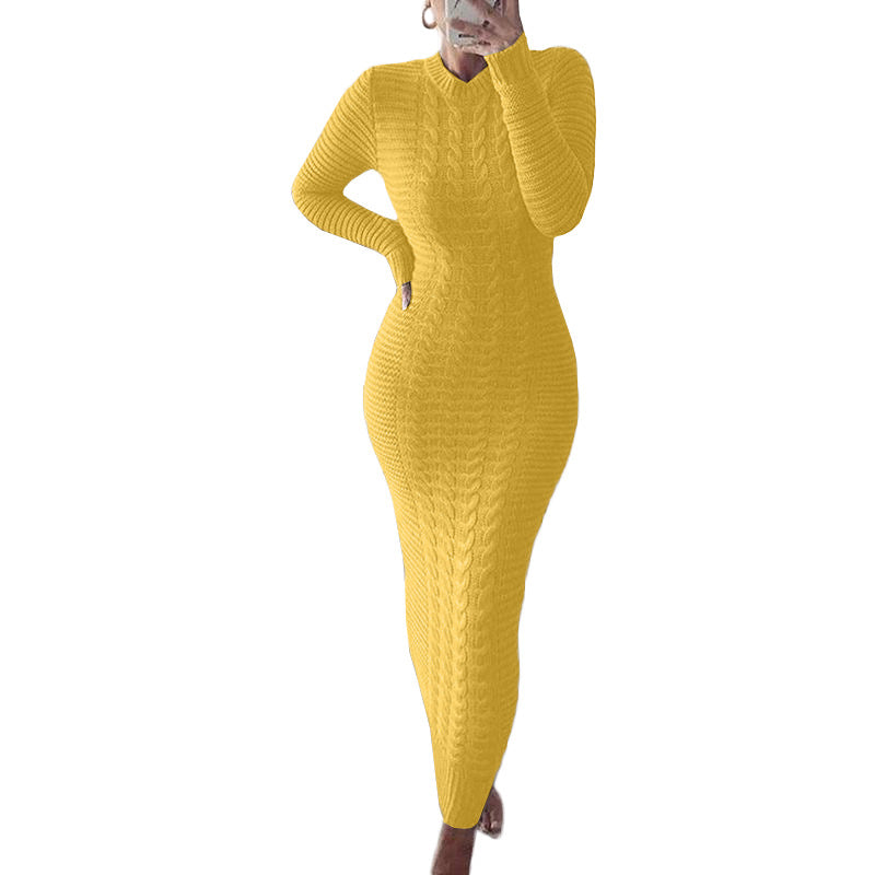 Autumn And Winter Women's Fashionable Long-Sleeved Knitted Sweater Dress 4