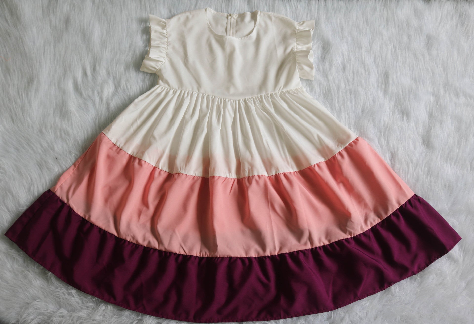 Women's Round Neck Ruffle Sleeve Contrast Patchwork Oversized Swing Dress 8