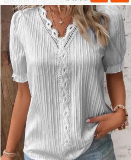 Summer Holidays Fashion Cutout Short Sleeve Blouse For Women 20