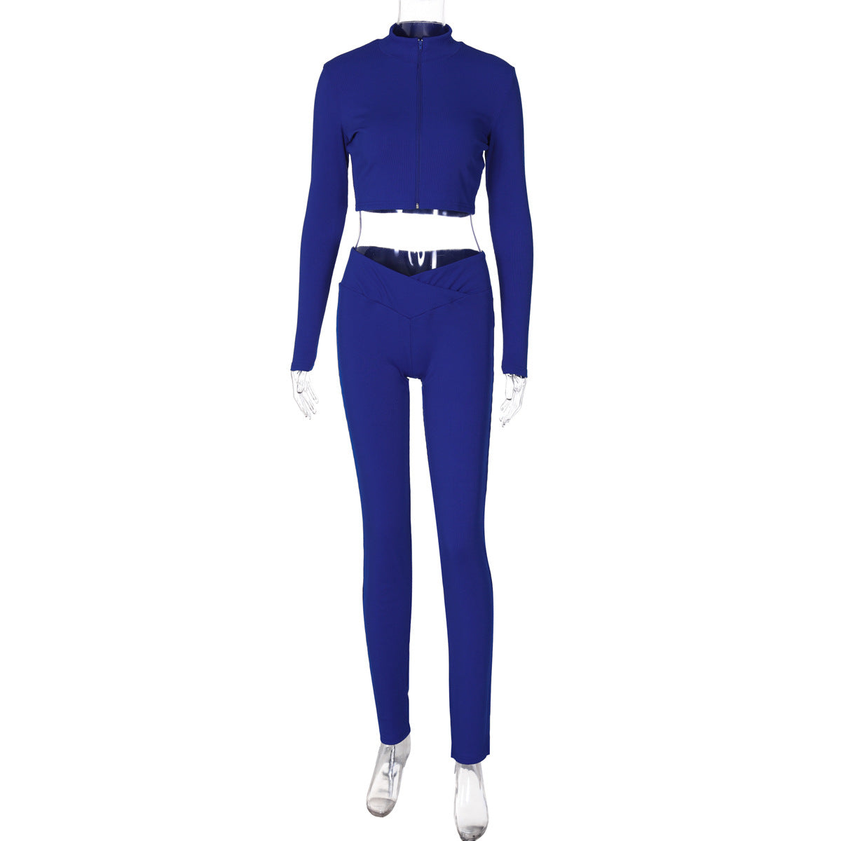 Women winter solid long-sleeved zipper top Pant two-piece set 16