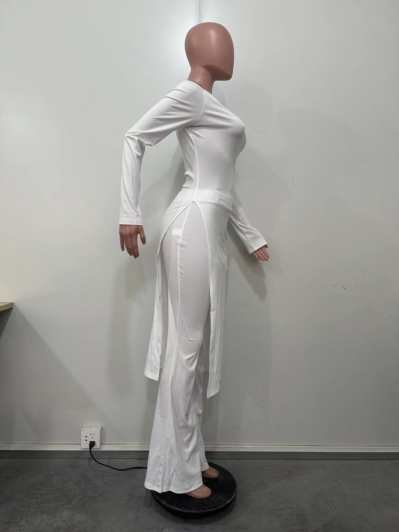 Women Solid Long Sleeve Slit Top and Pant Two Piece Set 10