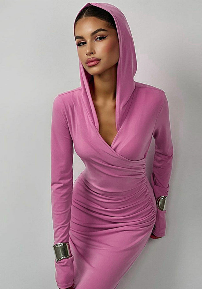Women's Winter Fashion Slim Fit Hooded Sports Casual Solid Color Dress
