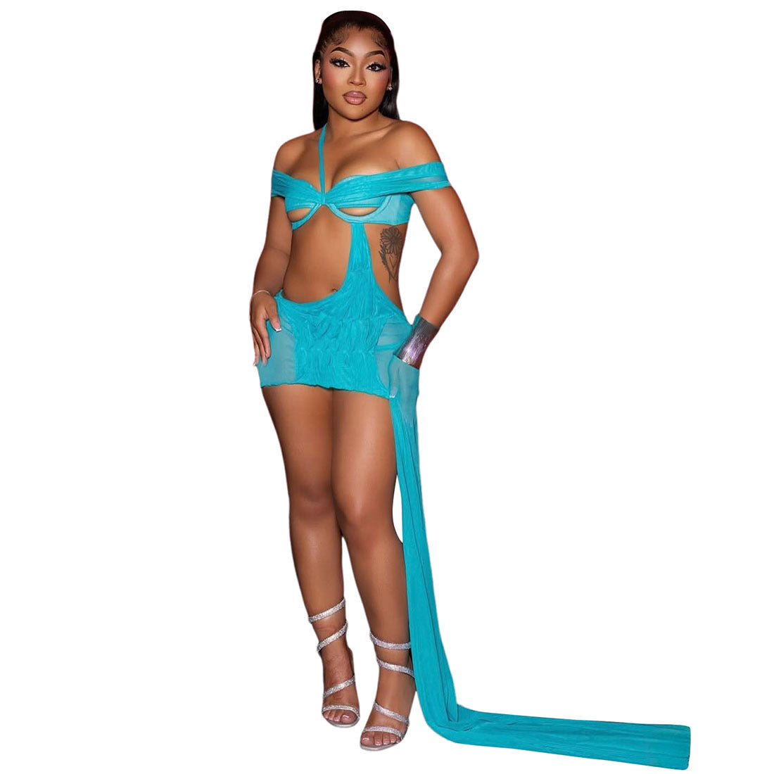 Autumn Sexy See-Through Irregular Low Back Lace-Up Bodycon Short Dress Women's Clothing 9