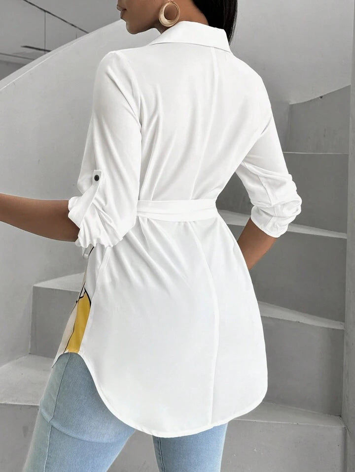 Women cartoon printed shirt (including belt)