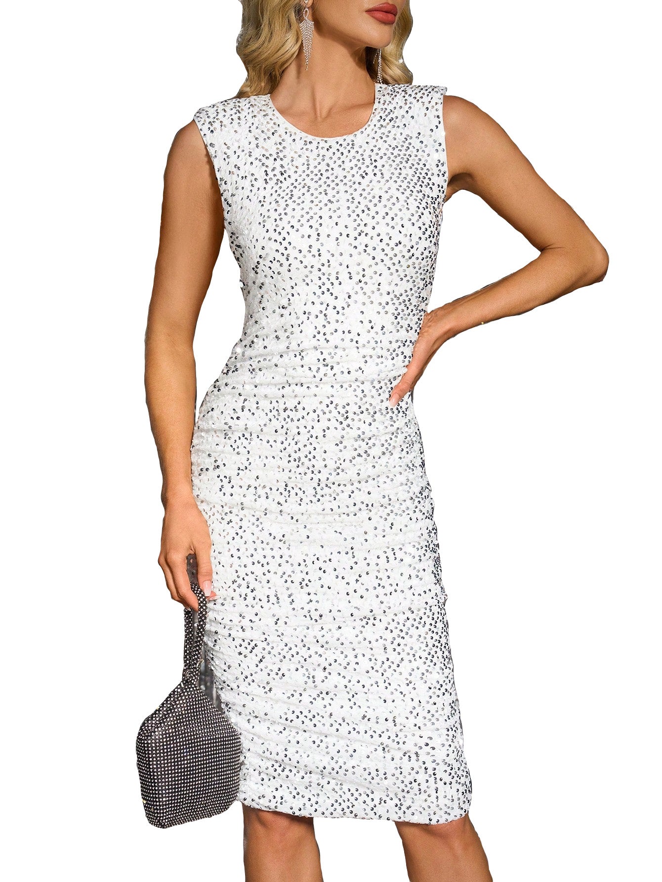 Women sleeveless split sequin dress 3