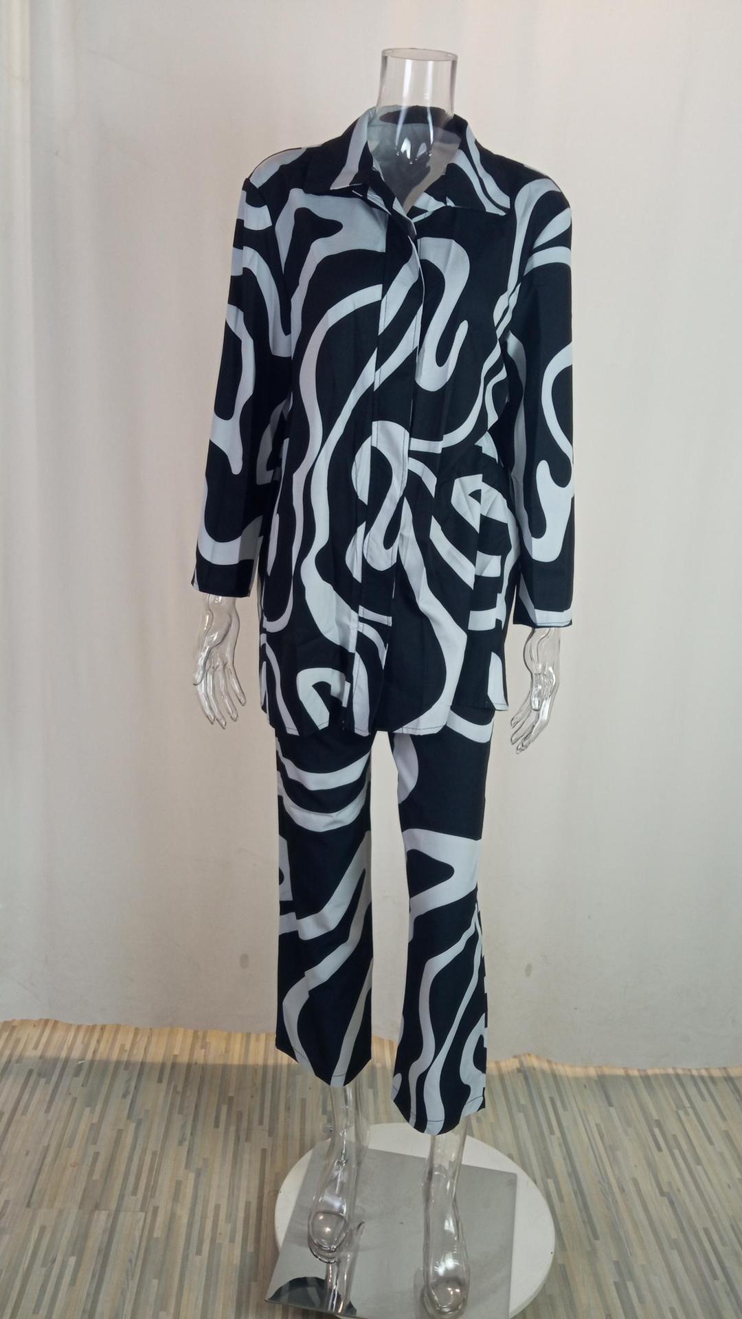 Early Spring Women's Chic Street Print Long Sleeve Fashion Casual Two Piece Pants Set 23