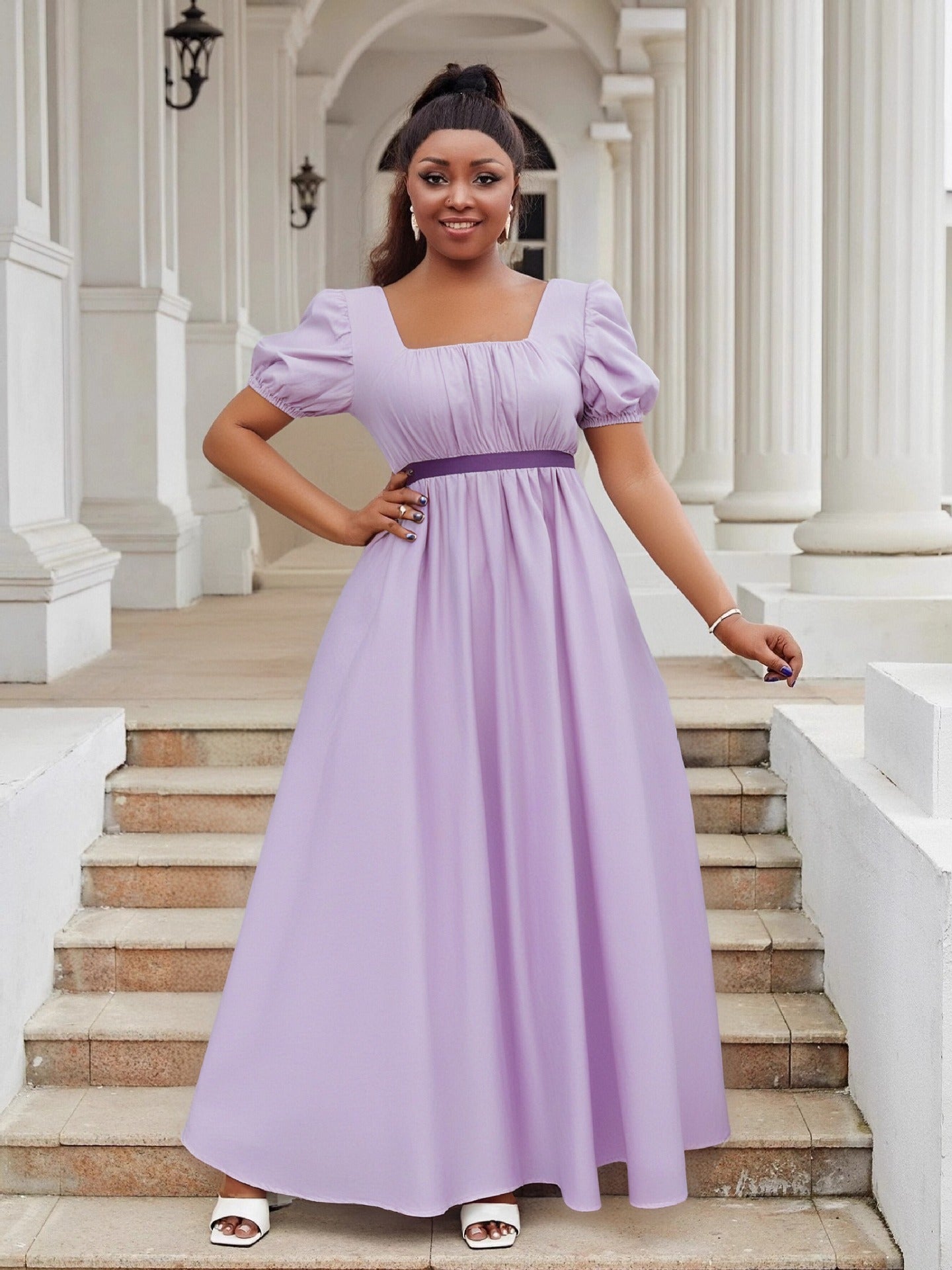 Puff Sleeve High Waist Ball Dress Elegant Plus Size Evening Gown 12