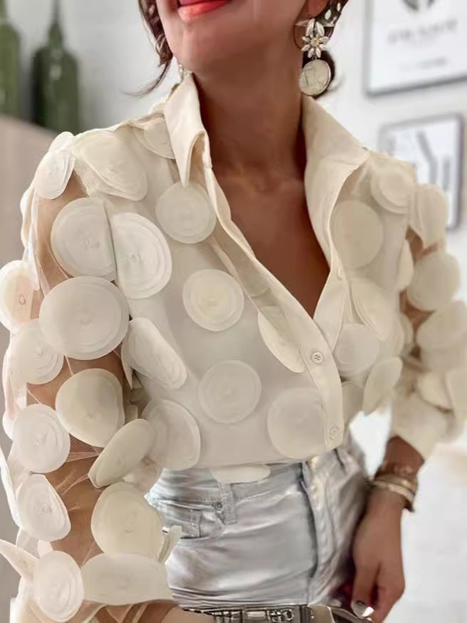 See-Through Mesh Embroidered Long Sleeve Shirt 4