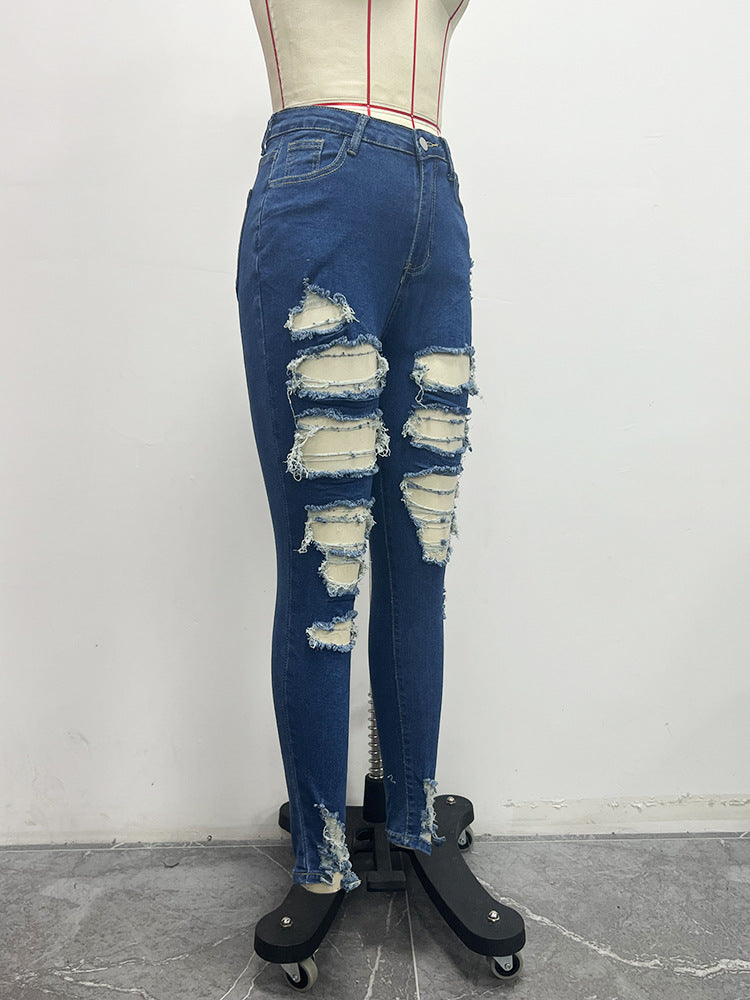 Style Trendy Ripped Women's Tight  Denim Pants 9