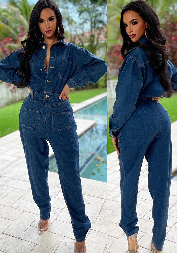 Women Stretch Wash Denim Jumpsuit 3