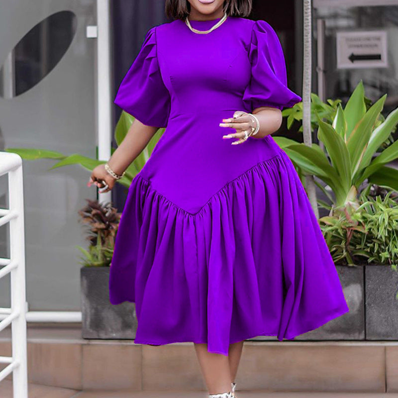 Women's Pleated African Plus Size Fashion Puff Sleeve Dress 6