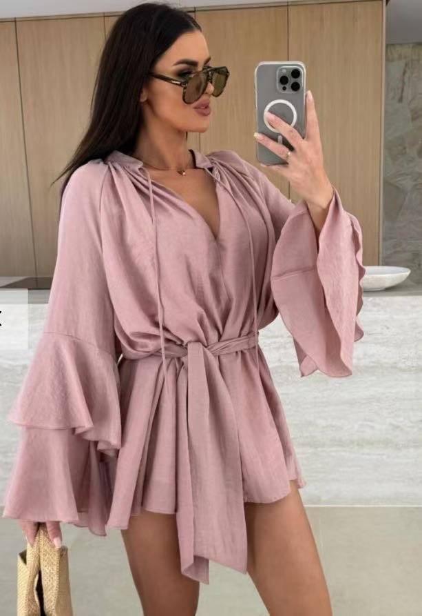 Women's Lace Ruffle Sleeve V-Neck Blouse 4