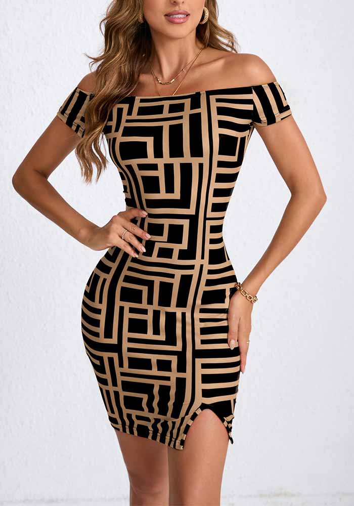 Women Print Off Shoulder Sexy Bodycon Dress 5