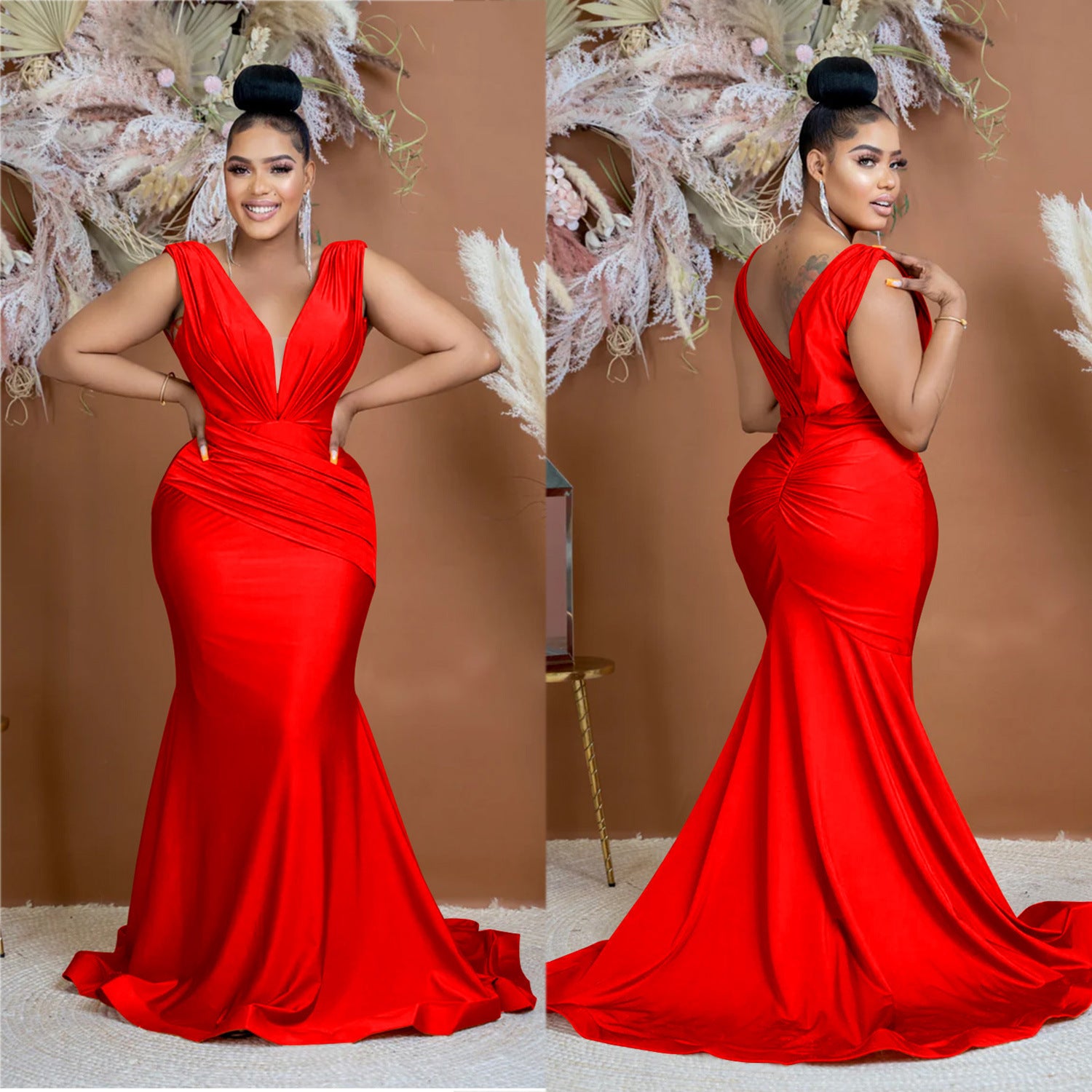 Women Solid V-Neck Sleeveless Pleated Maxi Dress 11